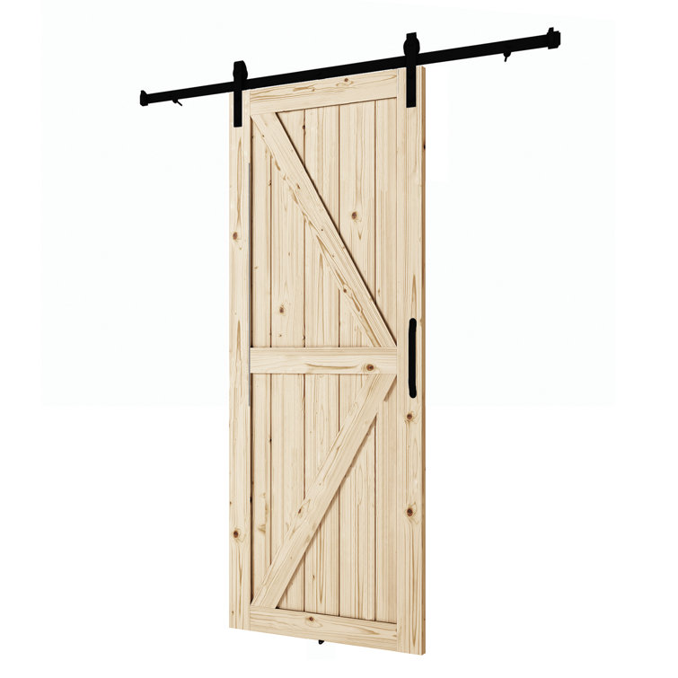Renin Paneled Wood Unfinished Artisan Barn Door with Installation